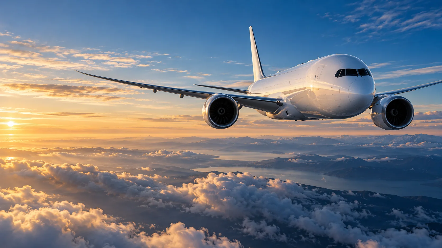 Passagierflugzeug über den Wolken
